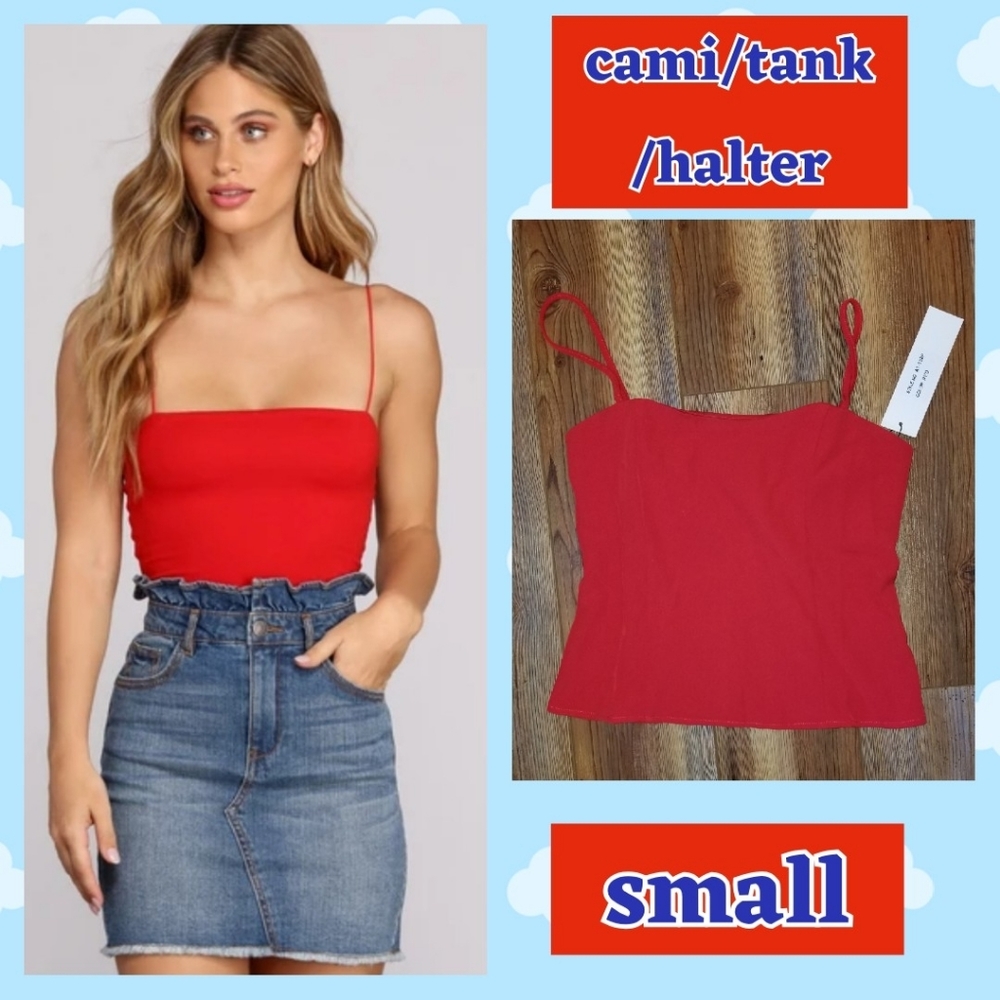 "And I" Red Cami Halter Tank Spaghetti Straps (S)